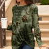 Lily | Green & Brown Floral Tie-Dye Long-Sleeve Knot-Detail Tunic - Women & Plus