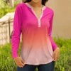 Lily | Pink & Orange Ombré Button-Accent Notch Neck Top - Women