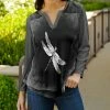 Lily | Gray & Black Dragonfly Notch Neck Top - Women