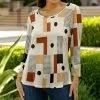 Lily | Brown & Black Geometric Dot-Accent Boatneck Top - Plus