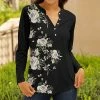Lily | Black & Pink Floral Button-Accent Notch Neck Top - Women & Plus