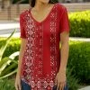 Lily | Red & White Geometric Curved-Hem Tunic - Women