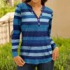 Lily | Light Blue & Navy Stripe Button-Accent Notch Neck Top - Women