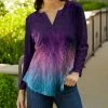Lily | Blue & Purple Ombré Tree-Accent Notch Neck Top - Women & Plus