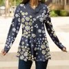 Lily | Blue & Yellow Floral Long-Sleeve Cowl Neck Tunic - Women