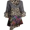 Lily | Black & Gray Leopard Floral Bell-Sleeve Cowl Neck Tunic - Women