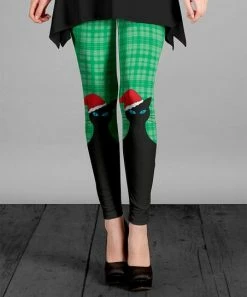 Lily | Black & Green Santa Cat Leggings - Women & Plus