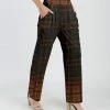 Lily | Black & Brown Plaid Wide-Hem Pocket Palazzo Pants - Women