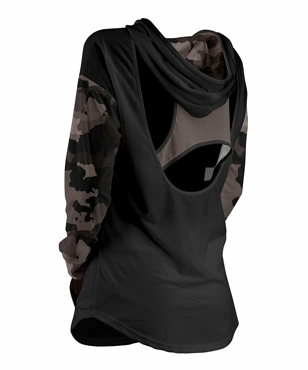 Lily | Black & Gray Camo Open-Back Hoodie - Women 1 Lily | Black & Gray Camo Open-Back Hoodie - Women