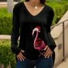 Lily | Black & Pink Holiday Flamingo Long-Sleeve V-Neck Tunic - Women