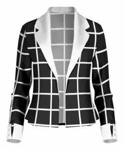 Lily | Black & White Windowpane Button-Cuff Open Blazer - Women