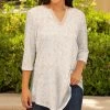 Lily | White & Beige Floral Three-Quarter Sleeve Notch Neck Tunic - Women & Plus