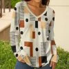 Lily | Cream & Brown Geometric Abstract Long-Sleeve V-Neck Tunic - Plus