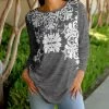 Lily | Gray & White Floral Crewneck Long-Sleeve Tunic - Women & Plus