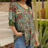 Lily | Green & Pink Floral V-Neck Layered-Sleeve Tunic - Women & Plus