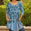 Lily | Blue & Black Floral Scoop Neck Pocket Tunic - Women & Plus