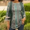 Lily | Turquoise & Beige Arabesque Ruffle-Sleeve Tunic - Women & Plus