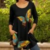 Lily | Black & Yellow Butterfly Scoop Neck Pocket Tunic - Women & Plus