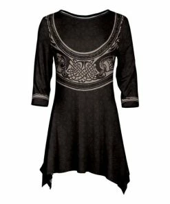 Lily | Black & Gray Geometric Sidetail Tunic - Women