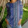 Lily | Blue & Lavender Geometric Stripe Crewneck Long-Sleeve Tunic - Women