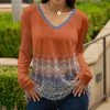 Lily | Orange & Blue Paisley Long-Sleeve V-Neck Tunic - Women & Plus