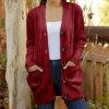 Lily | Red Cable-Knit Pocket Button-Up Cardigan - Women & Plus