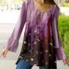 Lily | Pink & Brown Leaf Bell-Sleeve V-Neck Tunic - Women