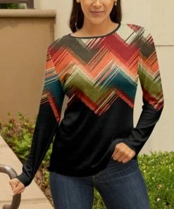 Lily | Black & Orange Chevron Long-Sleeve Boatneck Tunic - Women