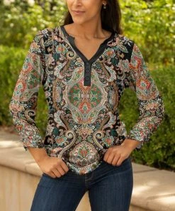 Lily | Black & Red Paisley Ruched-Sleeve Tunic - Women