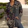 Lily | Black & Gray Melange Leopard Floral Pocket Curved-Hem Shacket - Women