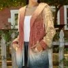 Lily | Beige & Rust Floral Velvet Hooded Cardigan - Plus