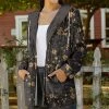 Lily | Gray & Orange Floral Velvet Hooded Cardigan - Women