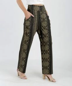Lily | Black & Beige Geometric Pocket Straight-Leg Pants
