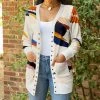 Lily | Cream & Blue Brushstroke Pocket Longline Snap-Up Cardigan - Women