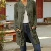Lily | Green Cable-Knit Pocket Button-Up Cardigan - Women