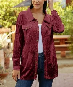 Lily | Red Velvet Pocket Button-Up - Plus