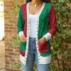 Lily | Red & Green Color Block Glitter-Print Pocket Snap-Button Cardigan - Women & Plus