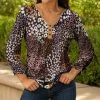 Lily | Brown & Goldtone Floral Patchwork Pleated Long-Sleeve Button-Front Tunic - Plus