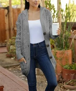 Lily | Gray Cable-Knit Pocket Button-Up Cardigan - Women & Plus