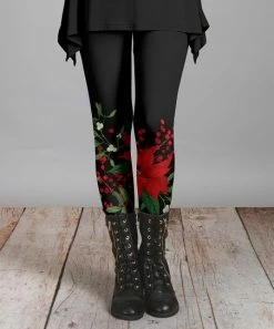 Lily | Black & Red Ponsettia Leggings - Women & Plus