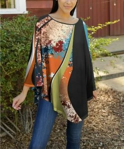 Lily | Black & Orange Abstract Boatneck Dolman Tunic - Plus