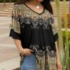 Lily | Black & Goldtone Mandala Ruffle-Sleeve V-Neck Tunic - Plus