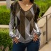 Lily | Brown & Gray Geometric Long-Sleeve V-Neck Tunic - Women & Plus