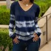 Lily | Blue & White Tie-Dye Long-Sleeve V-Neck Tunic - Plus