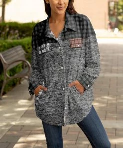 Lily | Gray & Brown Plaid Pocket Button-Up Shacket - Plus