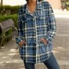 Lily | Blue & Cream Plaid Pocket Button-Up Shacket - Plus