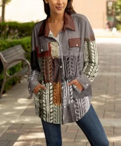 Lily | Gray & Rust Patchwork Pocket Button-Up Shacket - Women & Plus