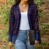 Lily | Blue & Purple Plaid Button-Snap V-Neck Cardigan - Plus