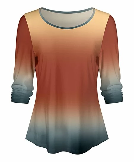 Lily | Navy & Rust Ombré Peplum Boatneck Top - Women & Plus 1 Lily | Navy & Rust Ombré Peplum Boatneck Top - Women & Plus