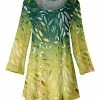 Lily | Green & Yellow Leaf Three-Quarter Sleeve Boatneck Tunic - Plus